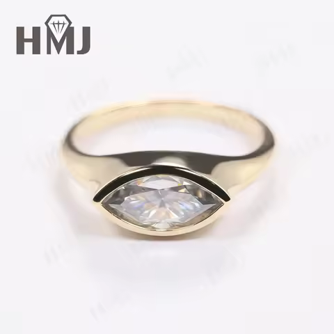 2CT Gray Moissanite Ring Marquise Bezel-Set Design 925 Sterling Silver 10k Ring for Women Men Annive