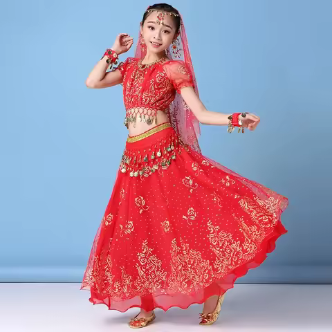 4pcs/set New Kids Belly Dance Costume Set Oriental Indian Dancing Costumes Belly Dance Wear Dress In