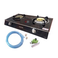 Lucky Flame เตาแก๊สตั้งโต๊ะ 1 หัวทองเหลือง 1 หัวอินฟาเรด หน้ากระจก  AG-2102S + หัวปรับแก๊ส L-326 พร้