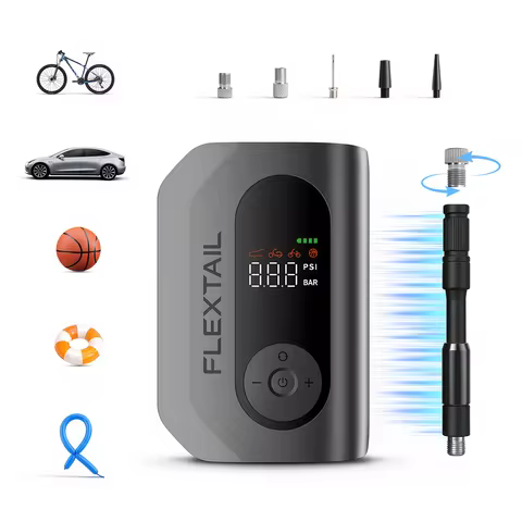 FLEXTAIL TINY TIRE PUMP 600 - 150PSI Electric Tire Pump, Bicycle Inflator with Taillight for Bikes, 
