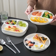 Ceramic Three-Grid Plate Round Quantitative Plate Square Plate Weight Loss Divided Plate Compartment