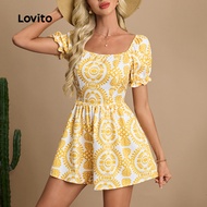 Lovito Boho Jumpsuit Zipper Spring/summer Yellow Jumpsuit for Women LBL30264