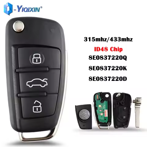 YIQIXIN ID48 Chip Smart Remote 315/433MHZ For Audi B7 A4 S4 Quattro Cabriolet Avant 2005-2008 8E0837