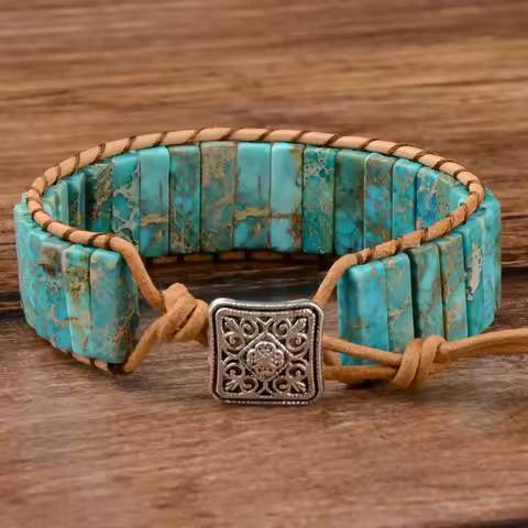 High Quality Multicolor Bracelet Natural Stone Gem Leather Tibetan Gypsy Adjustable Bead Wrap Bracel