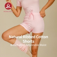 MOVING PEACH Women Yoga Shorts Natural Ribbed Conton Shorts Comfort Adjustable Waist String Shorts H