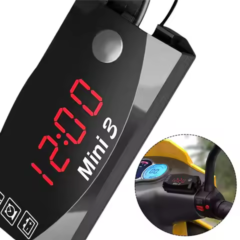 3 In 1 Motorcycle Voltmeter Electronic Clock IP67 Waterproof LED Digital Dustproof Watch Universal V