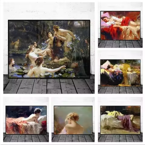 Vintage Nude Women Poster Hylas and The Water Nymphs by Henrietta Rae Canvas Art Print for Home Wall