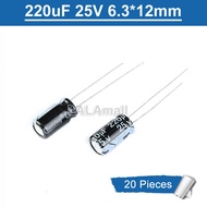 20pcs Capacitor 220uF 25V Through Hole Electro Electrolytic Capacitor 25V220uf 220uF25V 6.3*12mm 8*1