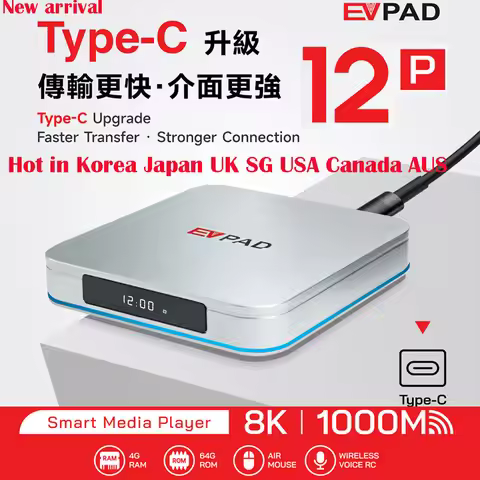 [Genuine]Newest Evpad 12P Android12 Super Smart TV box 4G 64GB 8K Wifi6 1000M ethernet updated from 