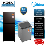 [COMBO SET] Midea 2 Door Inverter Fridge Refrigerator (240L) MDRT307MTB28 & Fully Auto Washing Machi