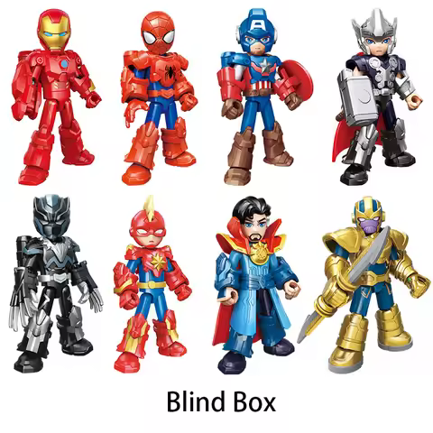 Marvel Legends Blind Box Building Blocks Iron Man Spider Man Cartoon Character lega Thanos&Captain A
