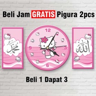 JAM DINDING KARAKTER HELLO KITTY SET LUCU / JAM DINDING KALIGRAFI HELLO KITTY / JAM LUCU / HIASAN DI