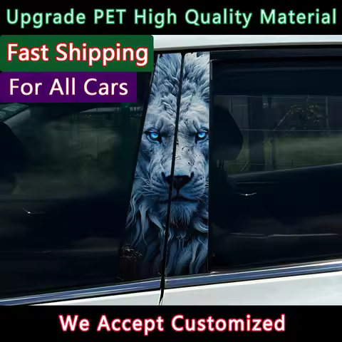2Pieces Blue eyes Lion Auto B- pillar Car Center Column Halloween Decoration Stickers Cover Decal Ca
