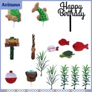 16 Pieces Fishing Cake Topper Birthday Decoration DIY Ornaments Fishing Rod Buoys Reusable Cake Deco