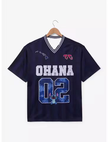 2026 Mens Womens Ohana 02 Stitch Graphic T Shirt, Navy Striped V Neck Jersey Clothing for Daily Casu