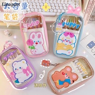 ⚡Eleagant Transparent Pencil Case With Pendant Large Capacity Pencil Bag Cute Cartoon Puppy Bunny Pencil Cases Kawaii Stationery Storage Bags Pens Boxes Eleagant⚡