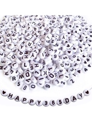 500入組4X7mm白色亞克力字母珠子A-Z包括100入組心形珠子DIY首飾製作手環,項鍊和鑰匙圈
