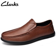 Clarks_ ของสะสม Cambro Step รองเท้าสลิปออนหนังสีน้ำตาลเข้มลำลองสำหรับผู้ชาย