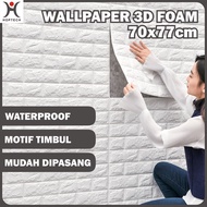 Wallpaper Dinding 3D Motif Batu Bata Foam Ukuran 70x77cm Ketebalan 3mm