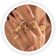 Thick Gold Ring Set Boho Stackable Finger Ring Retro Knuckle Ring Set Prom Costume Accessories Ladie