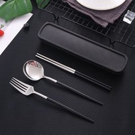 全城熱賣 - J68A 升級款 黑銀色 北歐風不銹鋼便攜餐具套裝 304不銹鋼餐具套裝-（包括匙羹 + 餐叉 + 筷子)