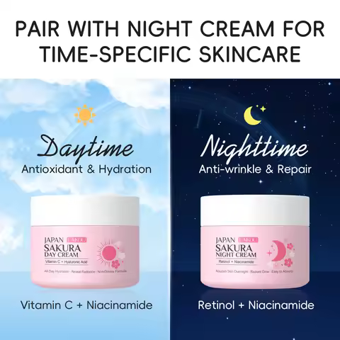 LAIKOU Japan Sakura Day & Night Cream Set 30g*2 Day Hydrating Night Repair Radiant Skin Care Kit