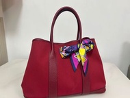 Hermes Garden Party 36 紅色帆布拼皮手袋