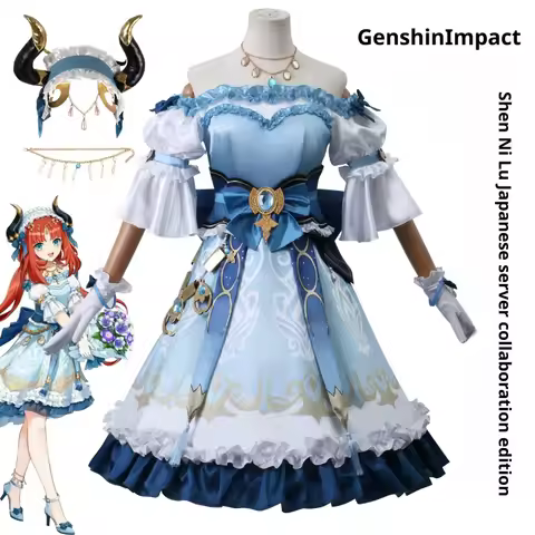 Genshin Impact GIGO Nilou Party Dress Cosplay Costume, White Off-Shoulder Gown Full Set for Hallowee