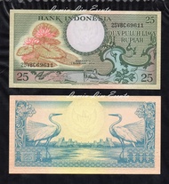 per 1 lembar uang kuno indonesia 25 rupiah 1959 unc mulus gress