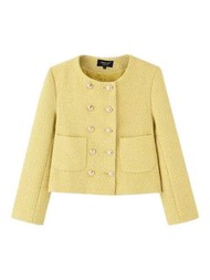 💛Zara Butter Yellow Tweed Jacket 鵝黃色 奶油黃色小香風外套