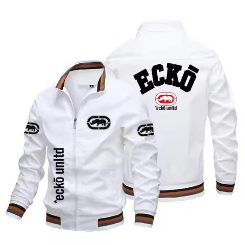 Men Hip Hop Streetwear Bomber Jacket Ecko Unltd Rhino Multi Print Stand Collar Zip Up Windbreaker Vi