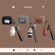 We Bare Bears Soft Silicone Case for Airpods Pro with keychain charm bear Grizzly Panda Ice Bear Shockproof Earphone Protective Cover(no earphones)