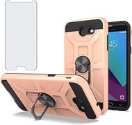 Phone Case for Samsung Galaxy J7 Prime 2017 J7V V Skypro Sky Pro S727VL with Tempered Glass Screen Protector Cover and Ring Holder Stand Hard Accessories Glaxay Halo J 7 Perx J7prime Cases Rose Gold