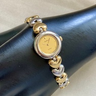 ALBA 金色鏡面圓形錶盤 愛心不銹鋼雙色錶帶 手鏈式 古董錶