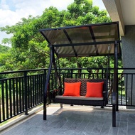 戶外藤編鞦韆椅 鋁合金結構 附置物架 陽台吊椅家具 可調式遮棚