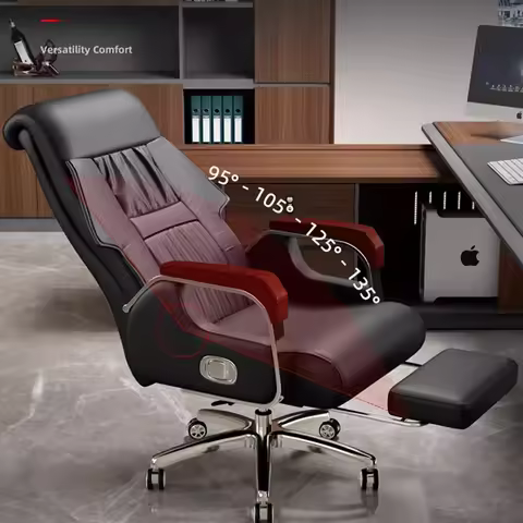Genuine Leather Executive Chair Recliner & Vibration Massage Swivel Office Chair Lumbar Support For 