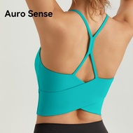 Auro Sense Sports Bra Deep U Neck Antibacterial Fabric 4-Way Stretch Built-In Pad Yoga Running Fitne