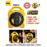 Defender E86612 (4-Socket) 240V 13A Compact Box Cable Reel 15-meter