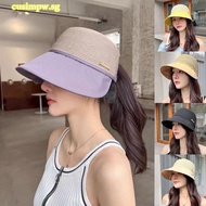 2024 New Summer Big Brim Anti UV Sun Hat Sunshade Sunscreen Hat For Women Covering Face Empty Top Grass Knitted Straw Cap