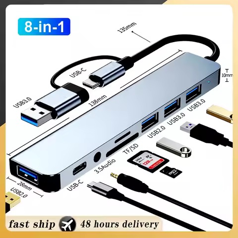 8-IN-2 USB hub 3.0 USB C hub dock station 5Gbps High Speed Transmission USB Splitter Type C to USB O