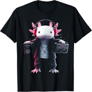 Axolotl Holds Radio Headphone Graphic Animal Artwork Axolotl T-Shirt
