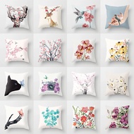 [READY STOCK] 1 Piece Polyester Pillow Case Sarung Bantal 40cm x 40cm/ 45cm x 45cm, Sika Deer Tree Flower Pattern Decorative Cushion Cover Sofa Decoration