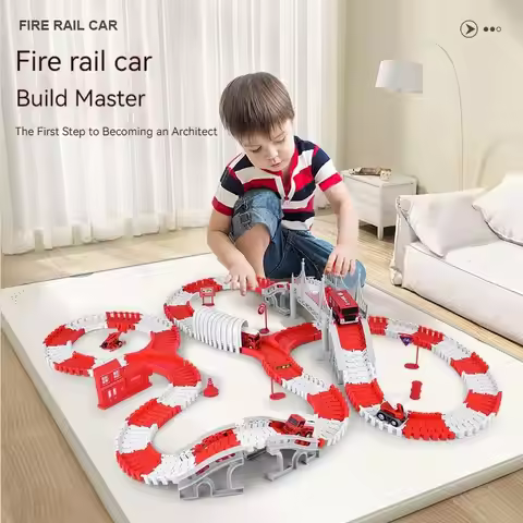 Fire Engine Track Assembling Car Engineering Minin Car Set Kids Puzzle Boy Toys Track Car Train Toys