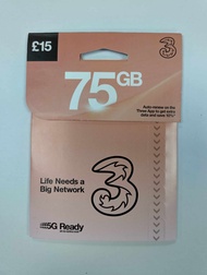 5G/4G UK + Europe + Global 3UK Prepaid SIM 75GB(UK)/12GB(EU+Global) 30 days with free calls and SMS