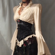 Long Sleeve V Neck Blouse - Gothic Lolita Style for Halloween