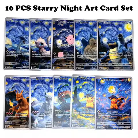10PCS Pokemon Proxy Cards Starry Night Pikachu Charizard Mewtwo Mew Snorlax Blastoise Venusaur Lugia