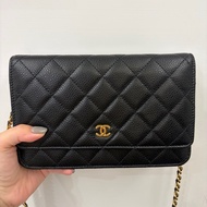 Chanel 黑荔枝牛皮金釦經典WOC