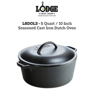 L8DOL3 - Lodge 5 Quart / 10 Inch (4.73ℓ/25.4cm) Seasoned Cast Iron Dutch Oven, Made in Tennessee, US
