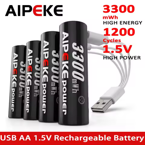 AIPEKE 1.5v Aa Rechargeable Batteries 3300mWh and 1.5v Aaa 1000mWh lithium battery USB Type-C Port C