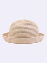 1入組兒童糖果色遮陽帽，男女童時尚戶外實色翻邊遮陽帽，日常使用
